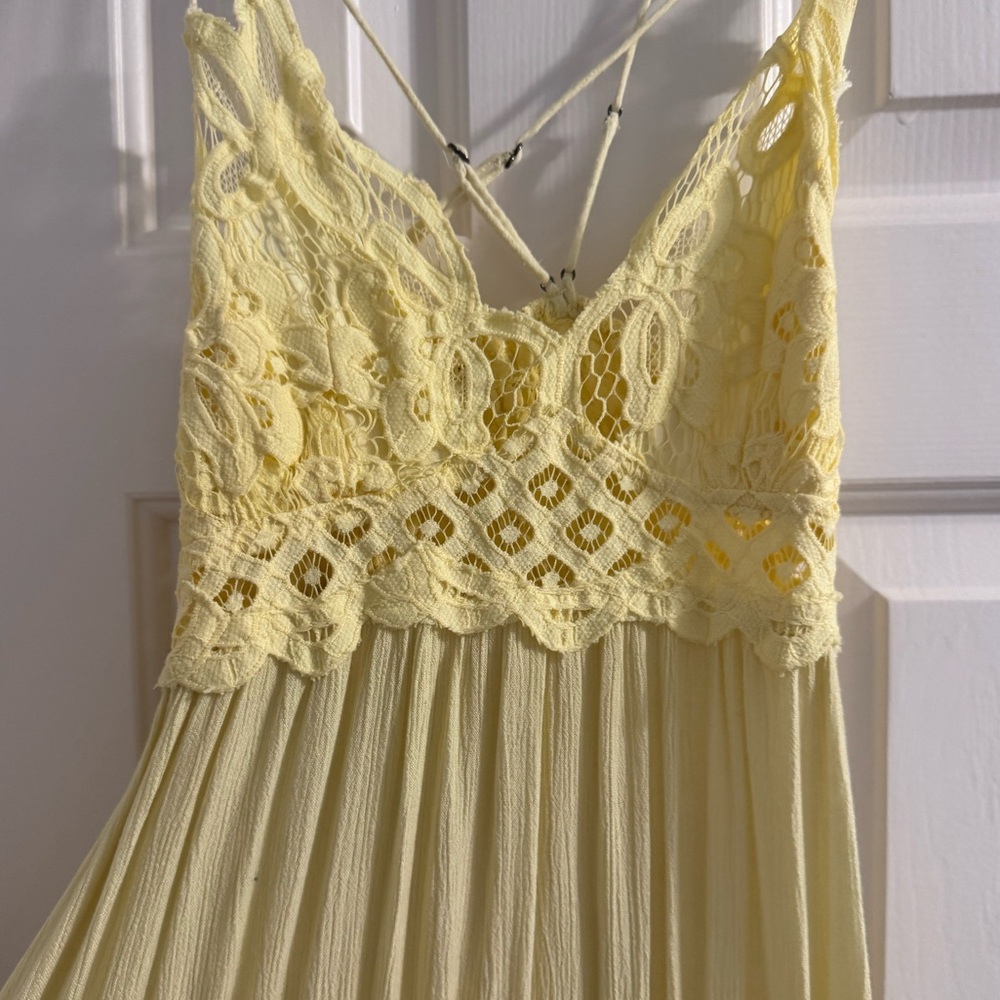Free people Yellow Lace Pleated Dress